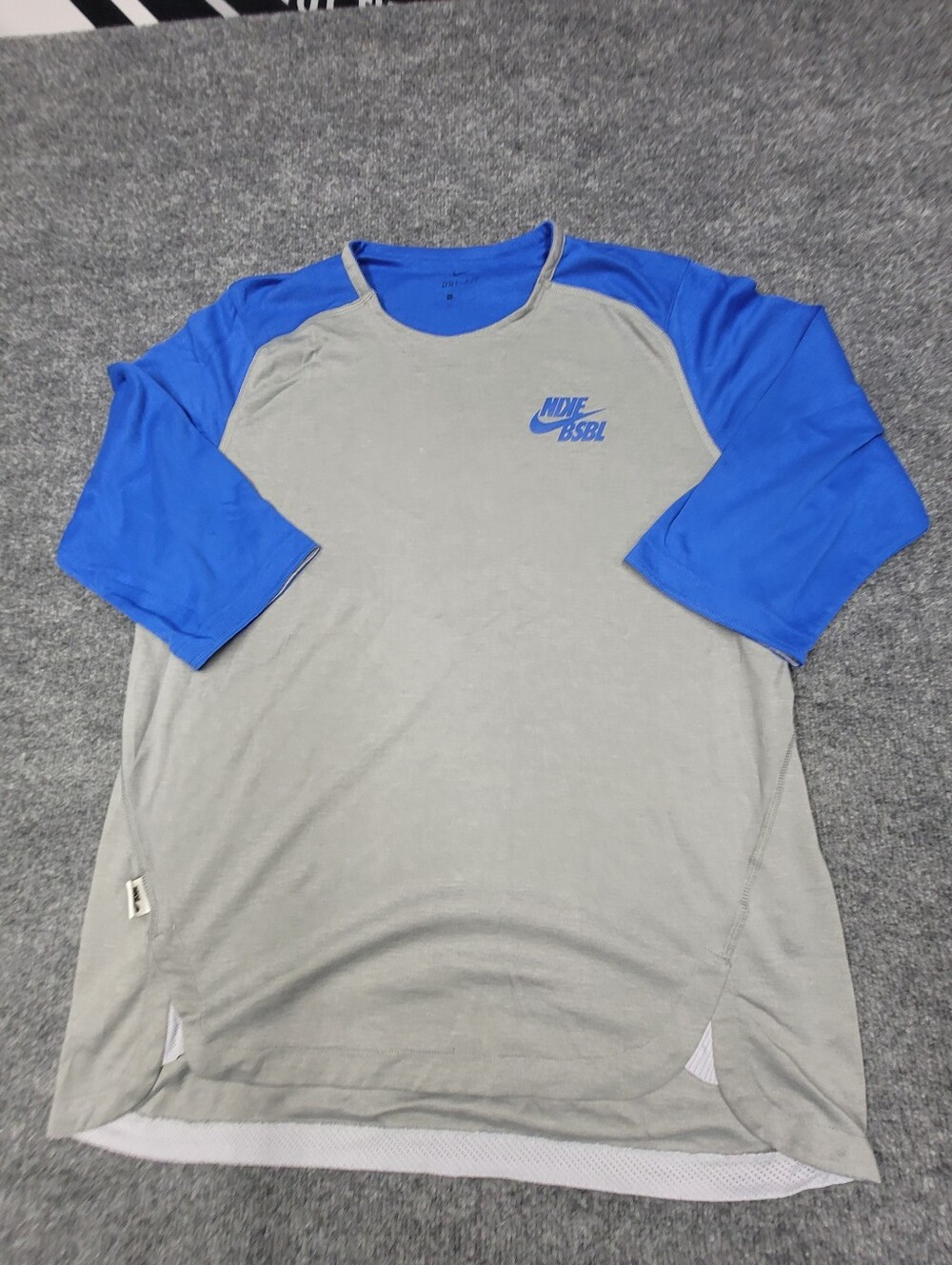 Nike Men's 3/4-Sleeve Baseball Top Royal Blue Grey Size Large